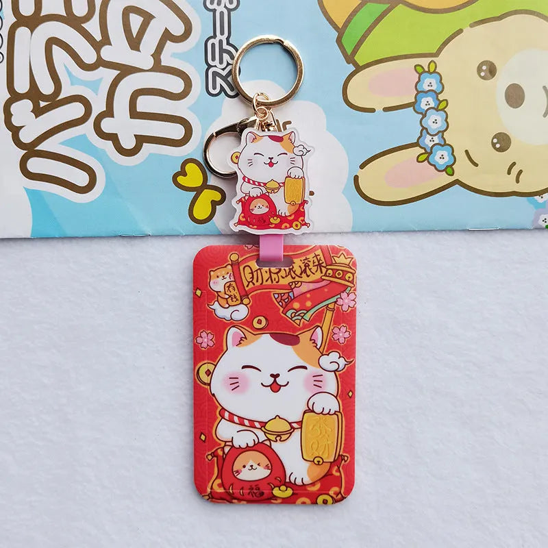 Lucky Cat cartoon design plastic certificate sleeve with gold ferrule pendant for document protection