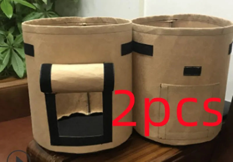Non-woven breathable potato plant growth bag with side window and double handles in black colour