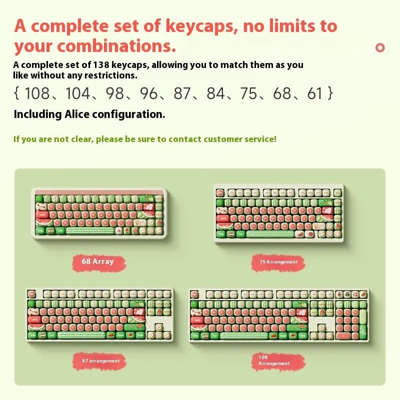 Watermelon themed mechanical keyboard key caps with five-sided sublimation printing