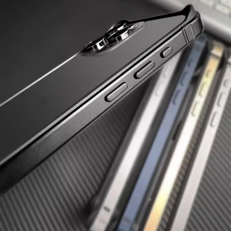 Metal phone case for iPhone 15 Pro Max in black with ultra-thin border frame