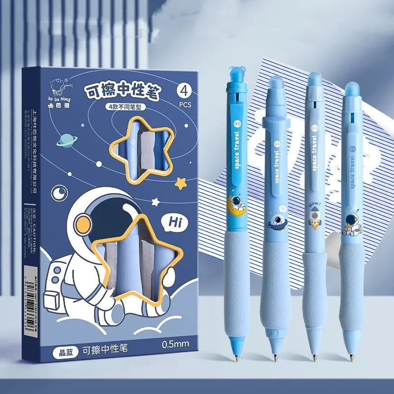 Erasable cartoon press gel pen with retractable 0.5mm tip in various designs