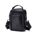 Black genuine leather men's shoulder messenger bag with retro style for business and travel