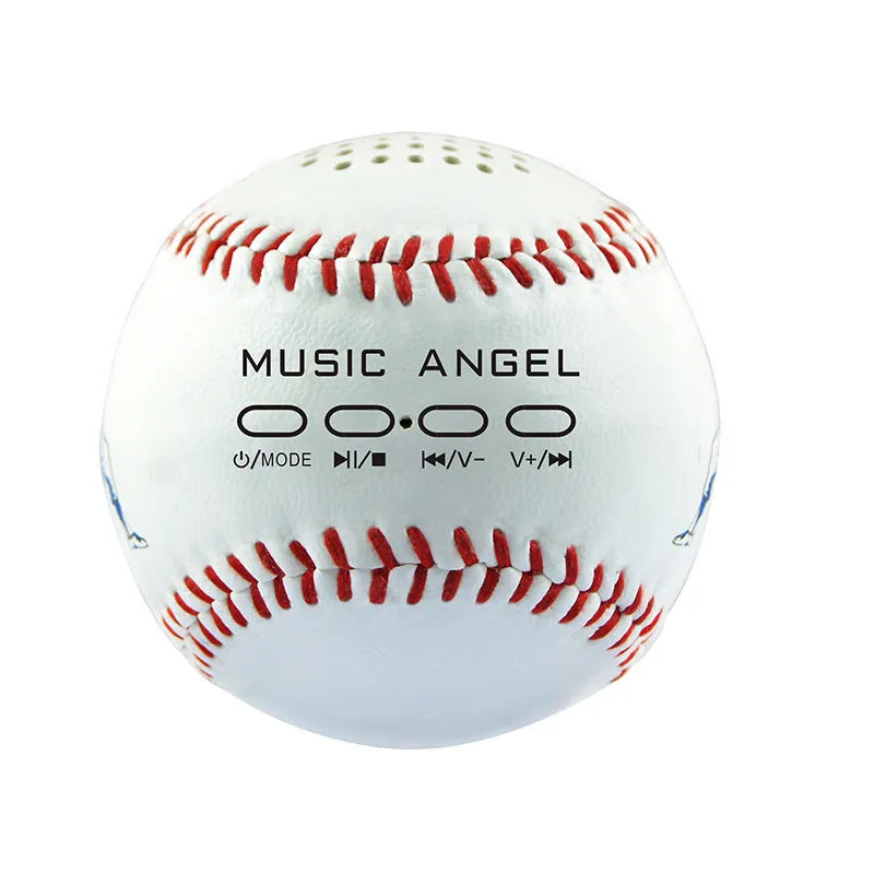 Baseball Home Bluetooth Speaker in white with orange stitching, compact wireless speaker with USB charging port