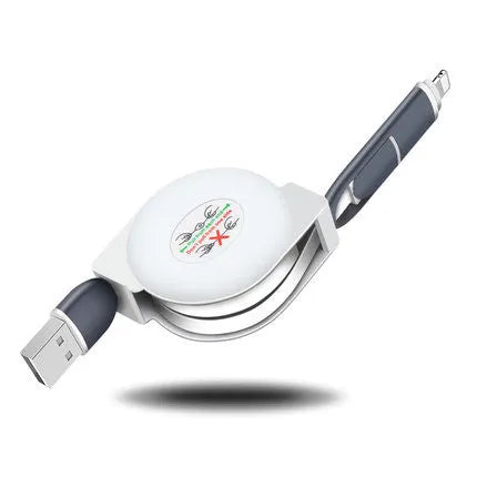 3 in 1 telescopic charging cable with TPE cable and titanium alloy connectors in multiple colours