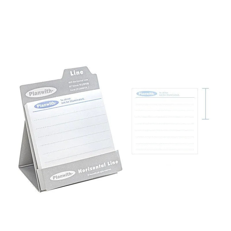 Portable standing Post-it notes in green blank, purple line, blue blank, and gray line colours