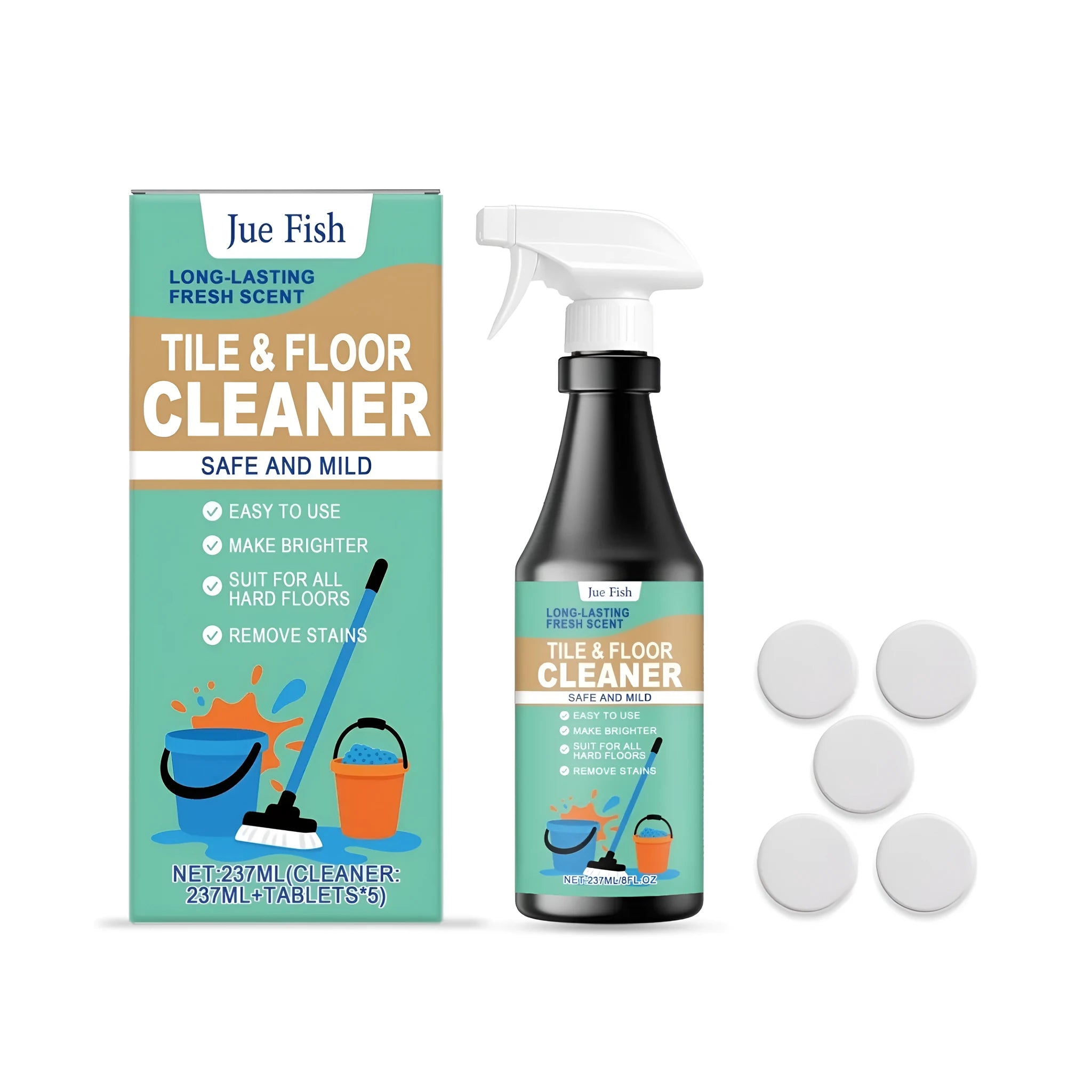 Refillable floor cleaner system with 237ml bottle, spray mop head, and reusable cleaning pad