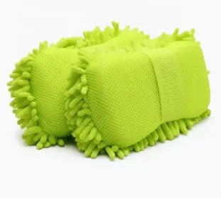Silver green chenille microfiber car wash sponge measuring 14x25cm with spiral wool texture