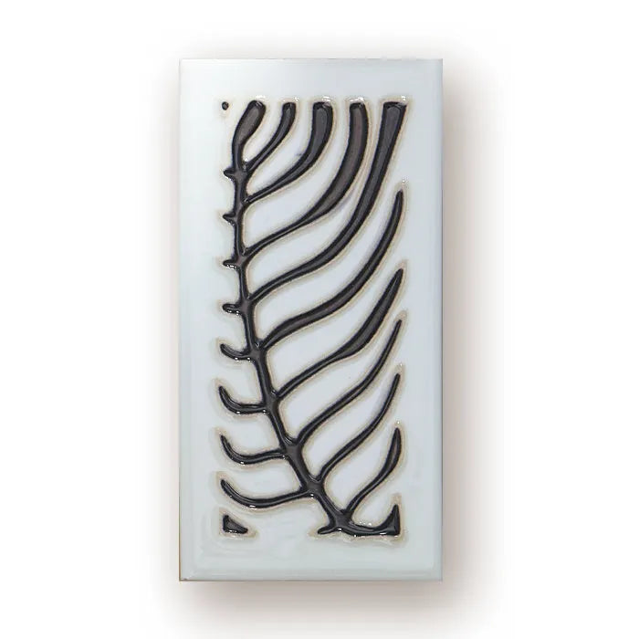 Handmade retro-style ceramic doorplate with enamel number, shown in 76mm by 152mm size.
