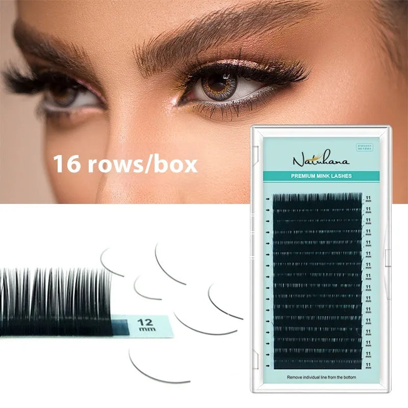 Pair of soft artificial fibre velvet false eyelashes showing curl and length options.