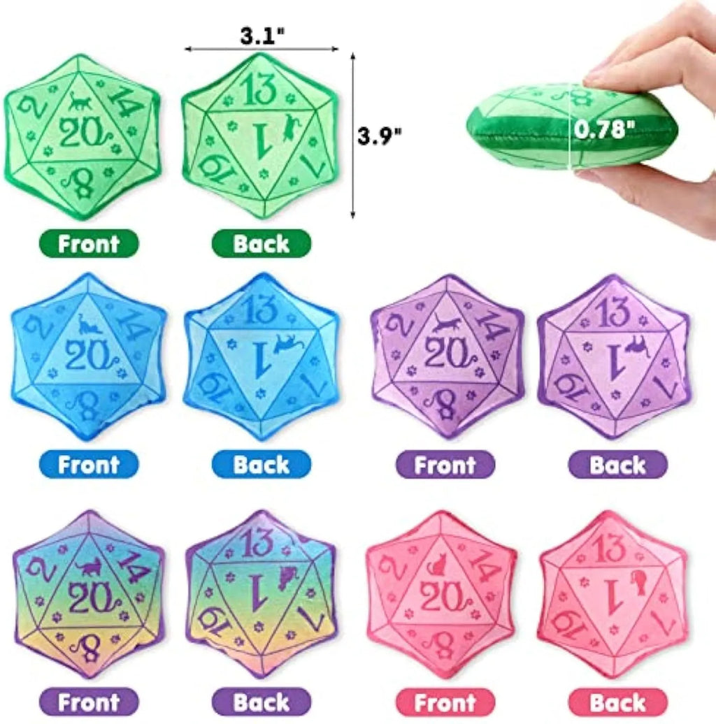 Dice-shaped soft plush catnip toy in assorted colours for interactive play and teething kittens.