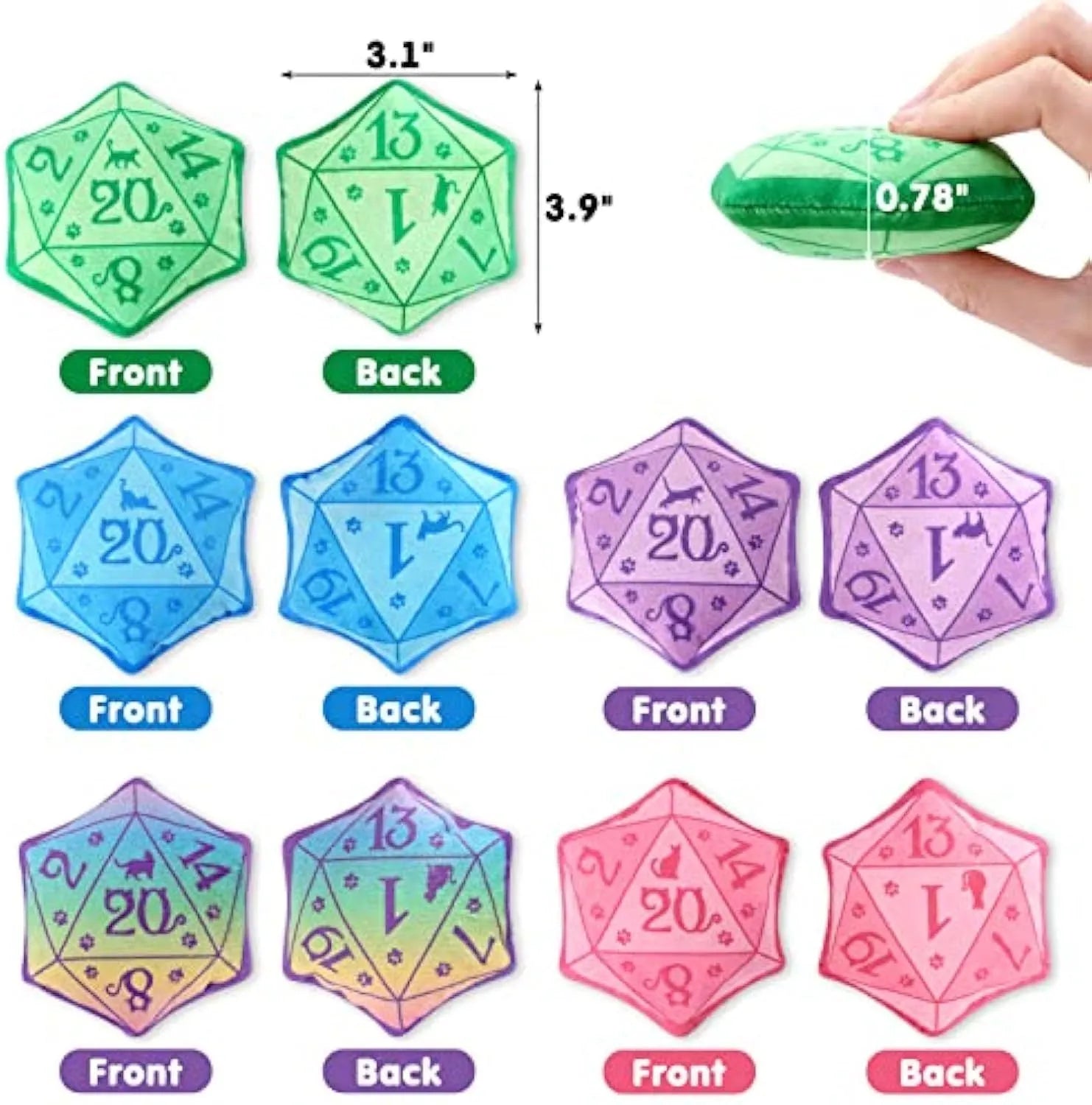 Dice-shaped soft plush catnip toy in assorted colours for interactive play and teething kittens.