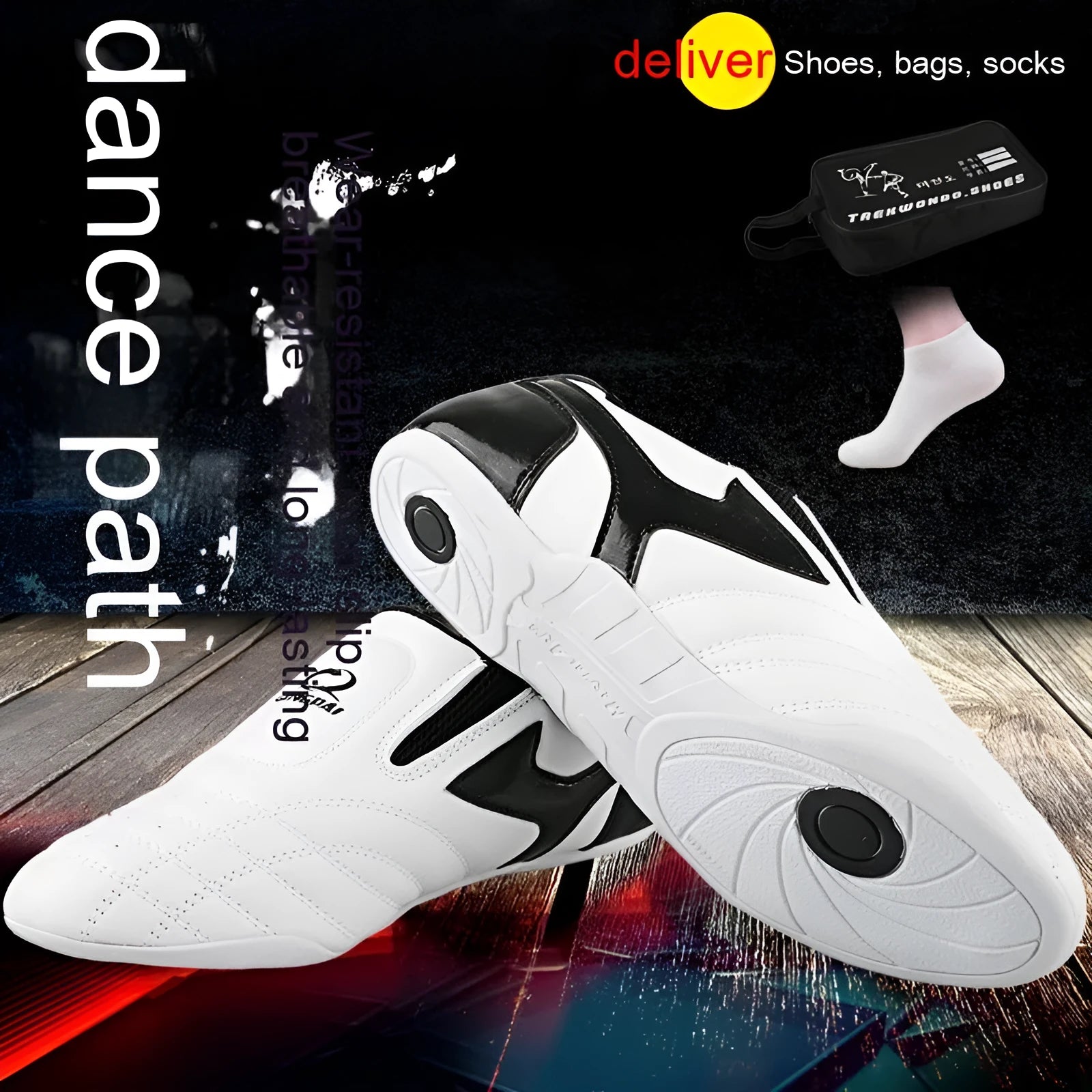 Black and white children's martial arts shoes with soft-bottom design for Sanda and taekwondo training
