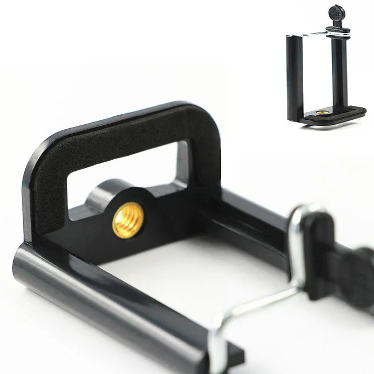 Black U-shaped plastic clip-on mobile phone holder and bracket.