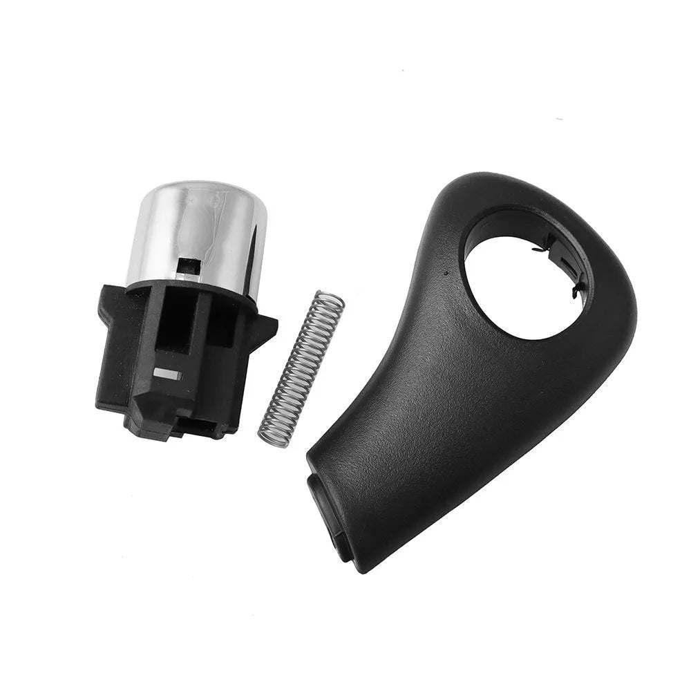 Black plastic shift button, spring, and side plate for Honda Accord 2003-2005.