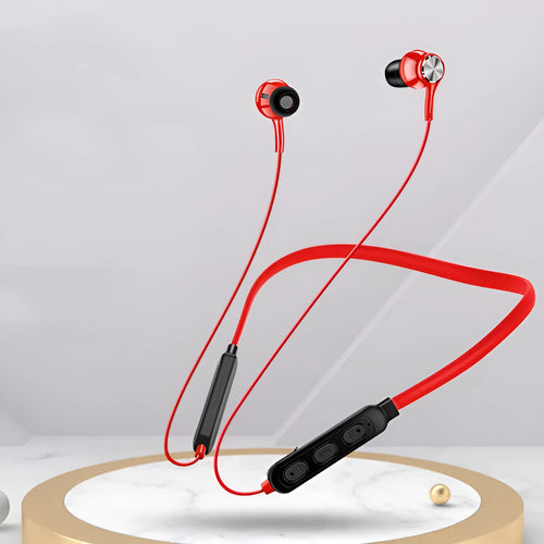 G03 sports Bluetooth earphones with black neckband and earpieces, shown with USB charging cable.