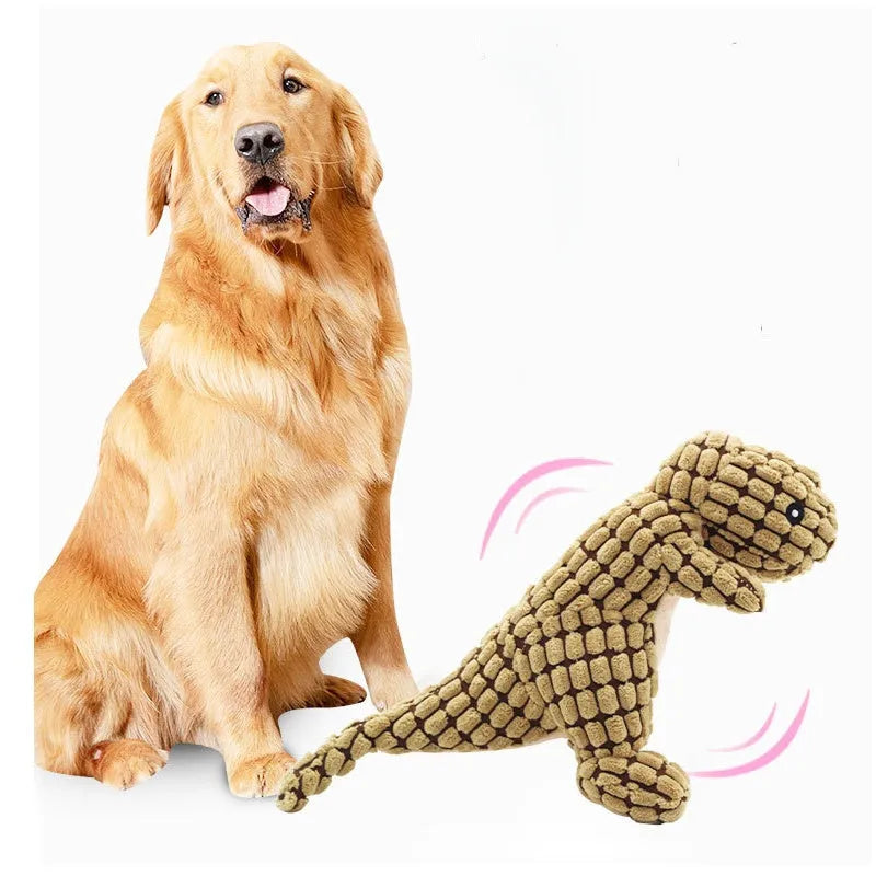 Dog toy with sound element in grey, green, or orange colours for boredom relief and chewing resistance