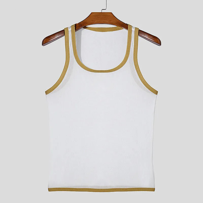 Men's black mesh athletic vest with straight hem for sports and fitness activities