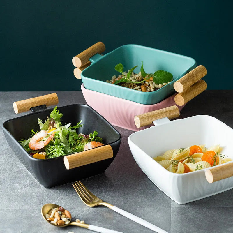 Creative irregular shaped porcelain bowl with matching lid in choice of four colours