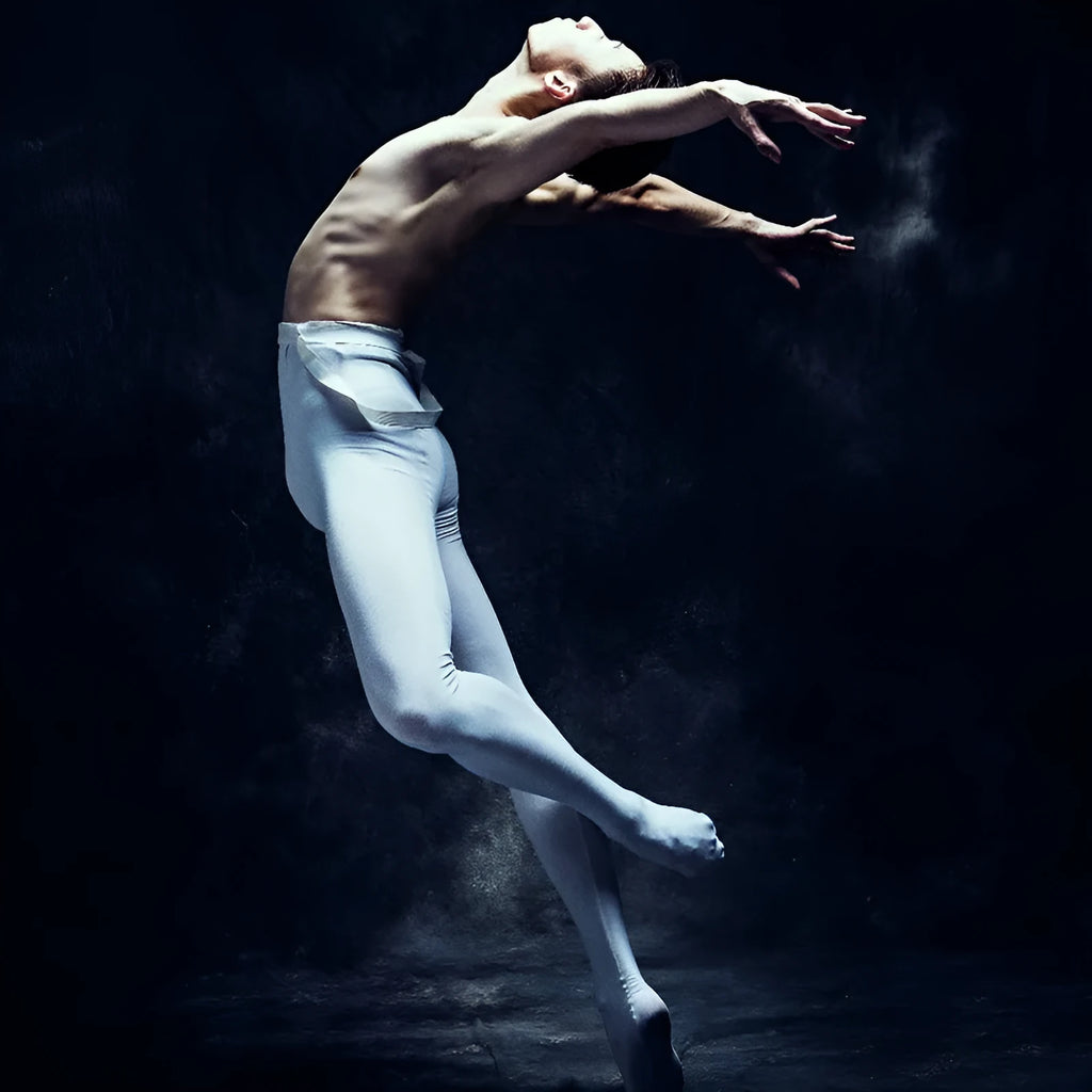 Men's ballet leotard practice suit with high-waist suspender tights in nylon blend, white grey black, sizes S-XXL