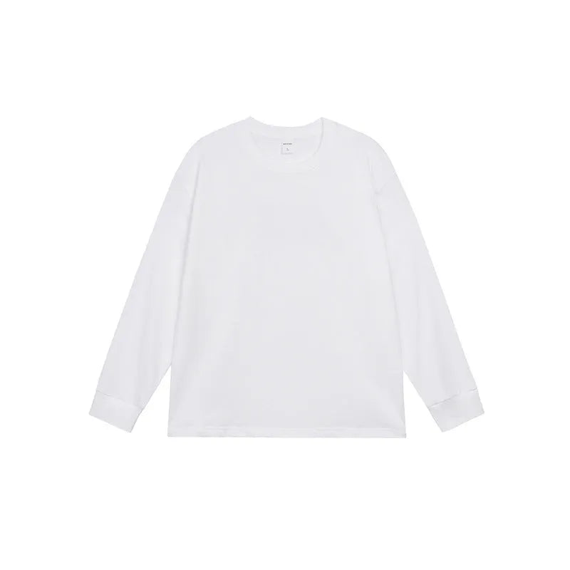 Men's loose-fit pure cotton long-sleeved T-shirt shown in a solid colour, with a pullover design.
