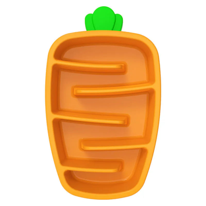 Carrot design slow feeder dog bowl for small and medium dogs, non-slip, melamine and silicone, sizes S and L