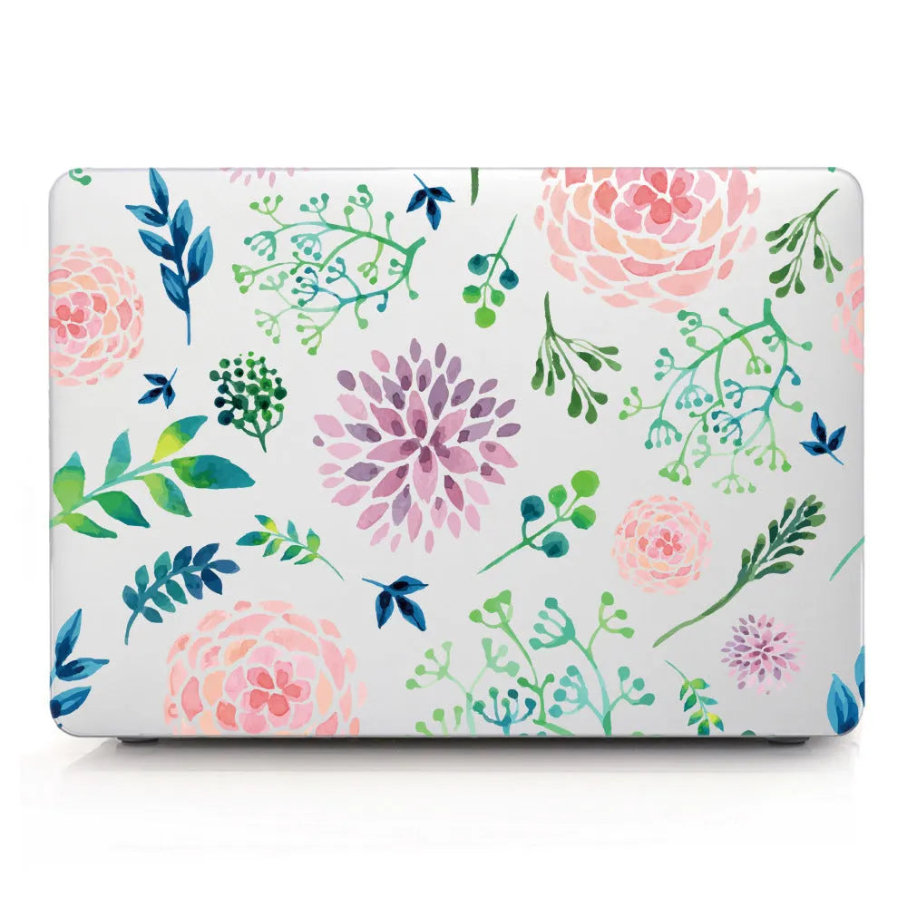 Plastic laptop protective shell with a floral pattern design for MacBook Air and MacBook Pro models.