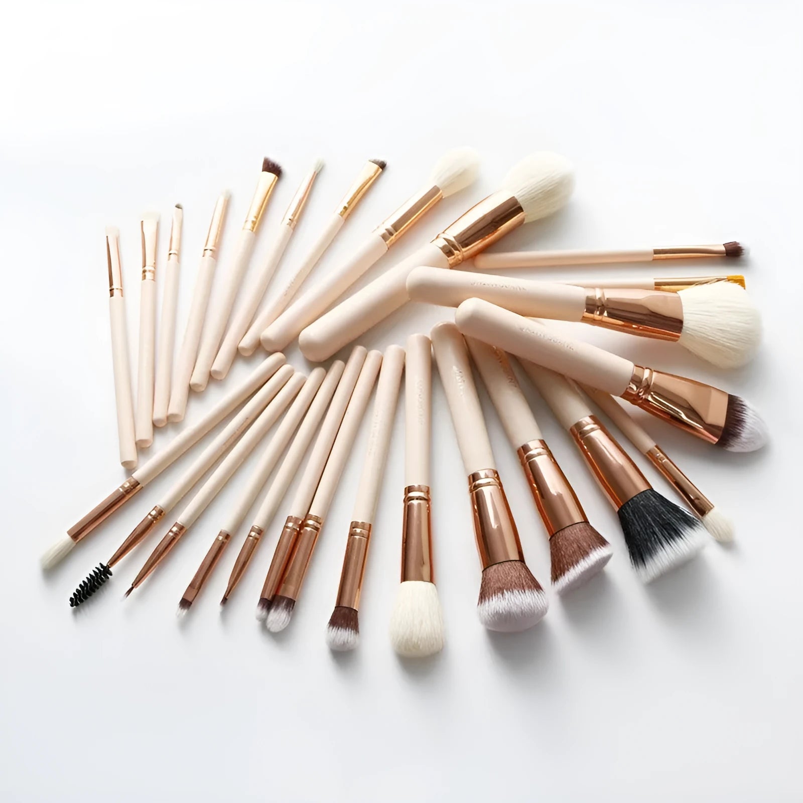 26 pink makeup brushes with wooden handles in a portable PU case
