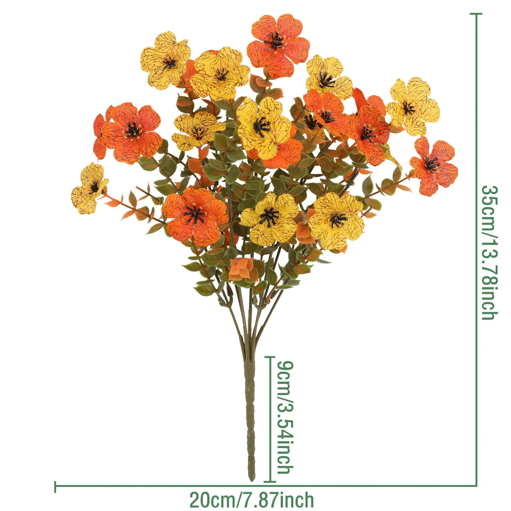 Plastic artificial flower bouquet with silk details in autumn orange, orange yellow, red or yellow for home and wedding decoration