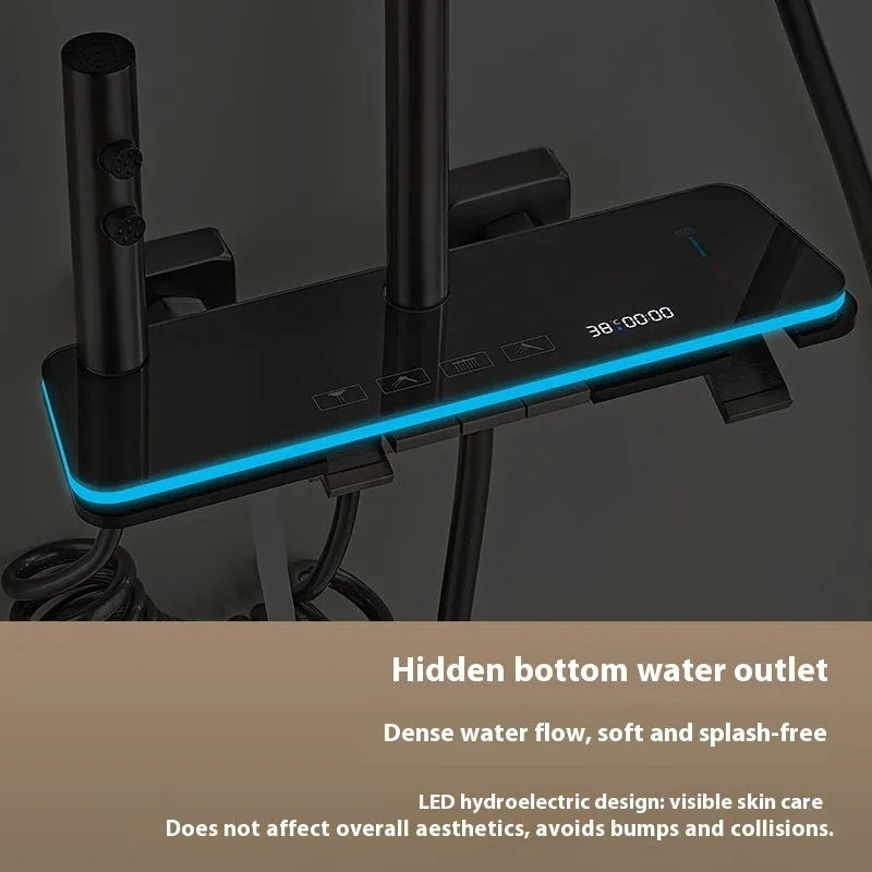 Digital display thermostatic shower head set with aluminium finish in concealed installation