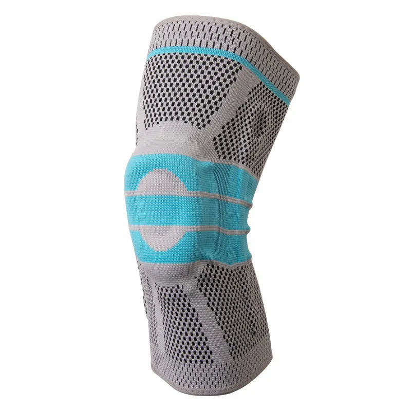 Sky blue silicone and elastic fibre knee pads for basketball and running sports