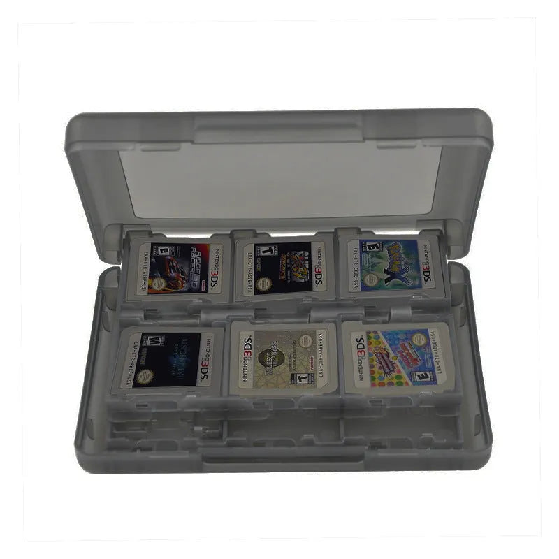 Black NDS 3DS 28-game card storage box made of PP plastic, showing its size and card slots.