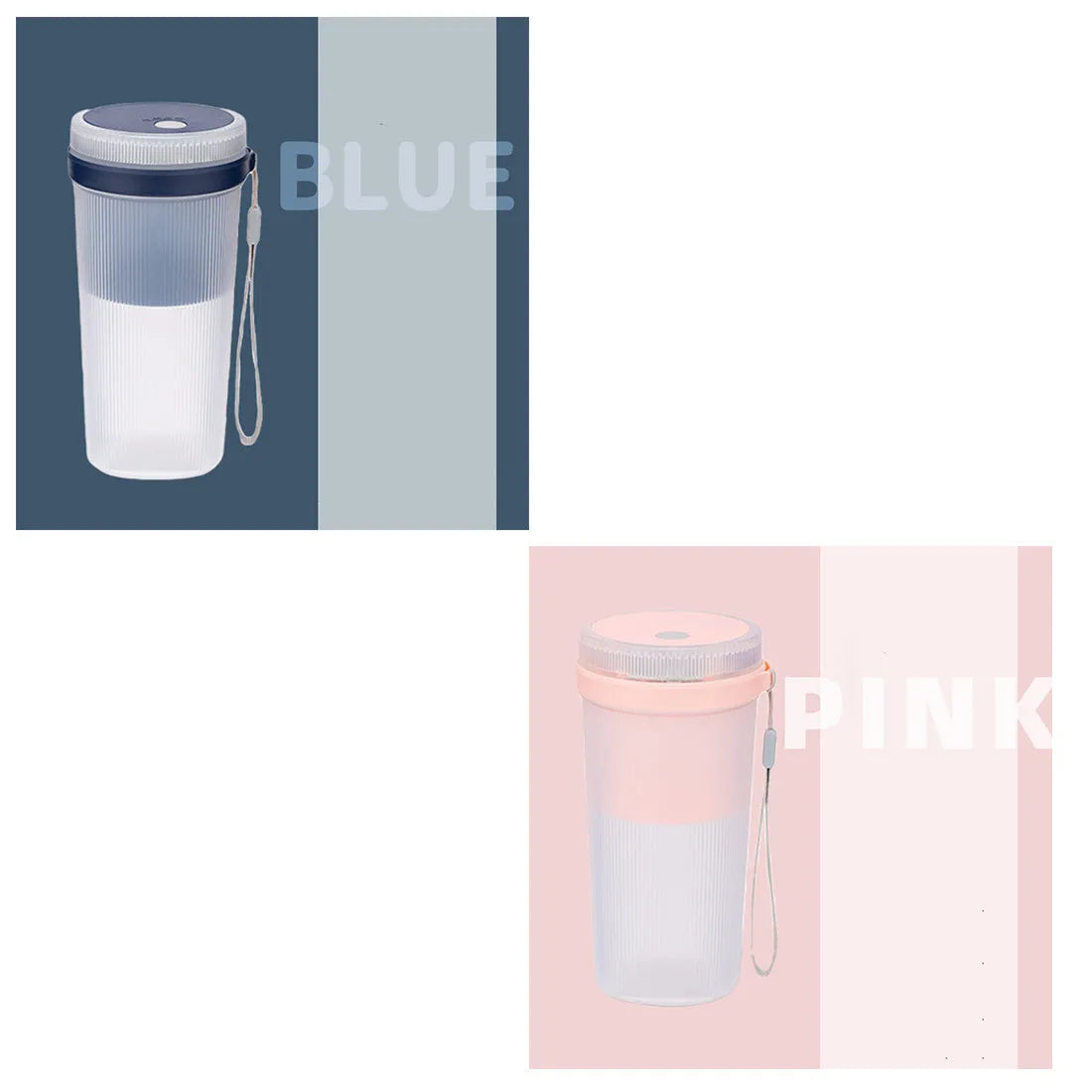 Blue portable blender cup with USB charging cable and stainless steel blending blades