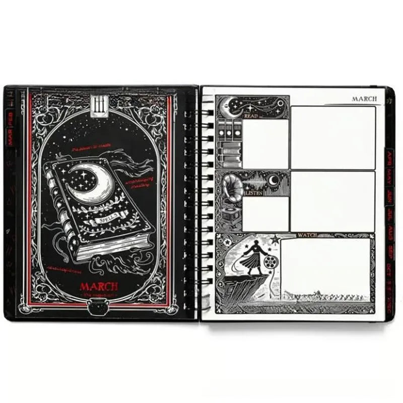 2026 weekly planner notepad with 100 pages of 80g paper at 21 x 14.5cm, black clock or Harry Potter 2 cover.