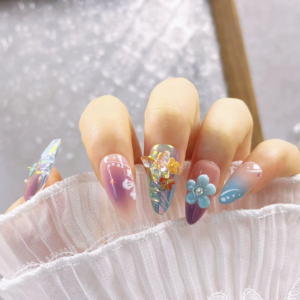 Handmade embossed 3D floral and butterfly sculpture nail stickers in four sizes
