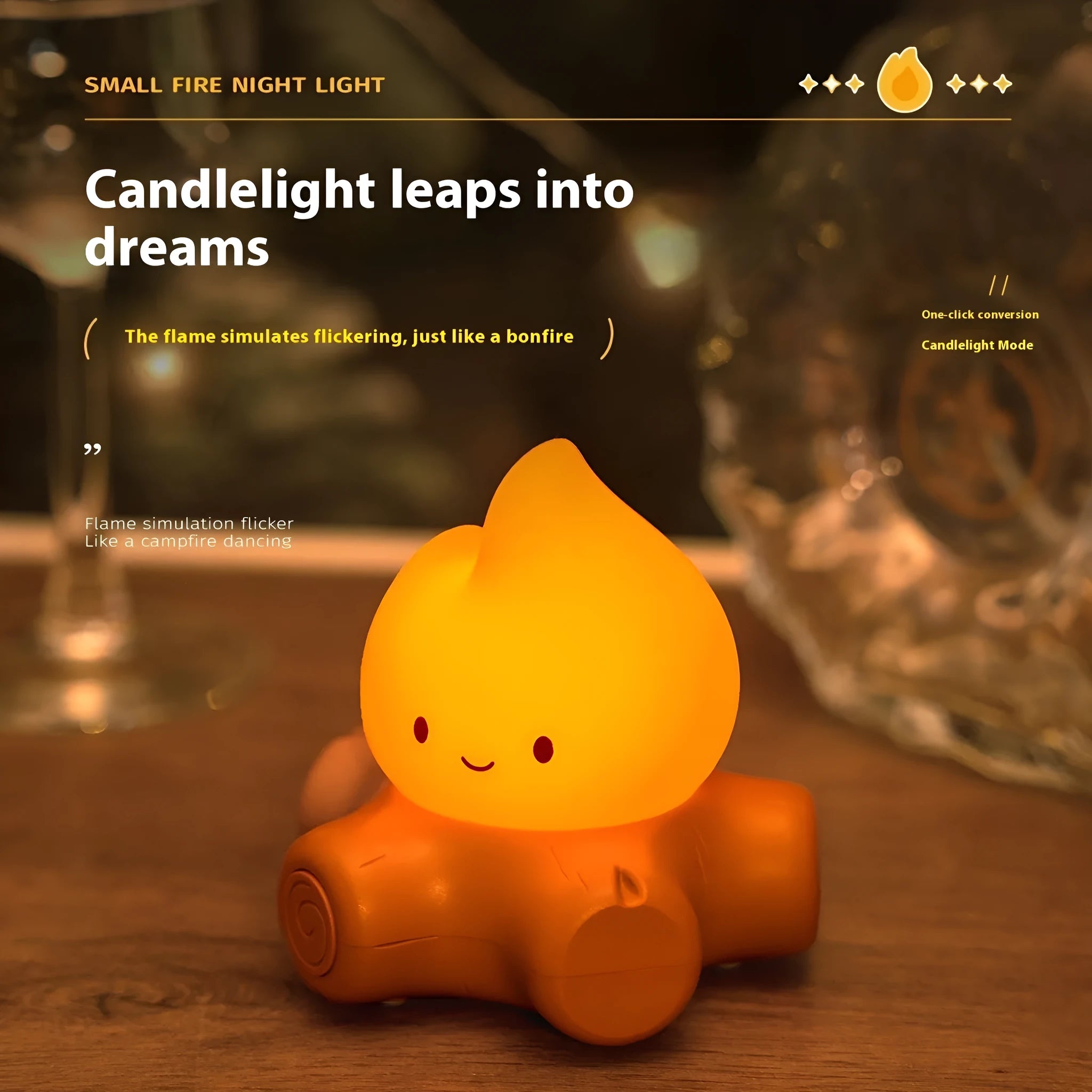 Cartoon silicone fire pile night lamp with ABS shade in yellow light