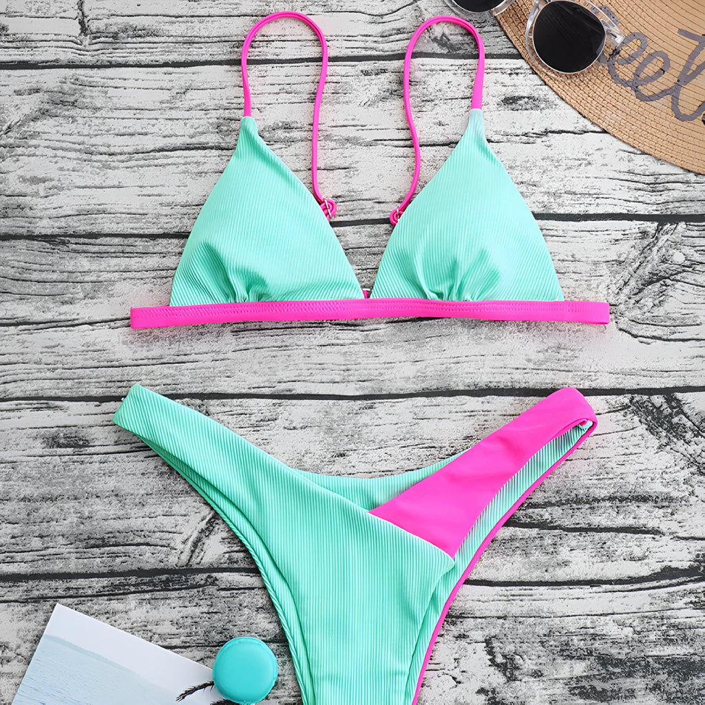 Women's two-piece swimsuit set in brief style with pattern design