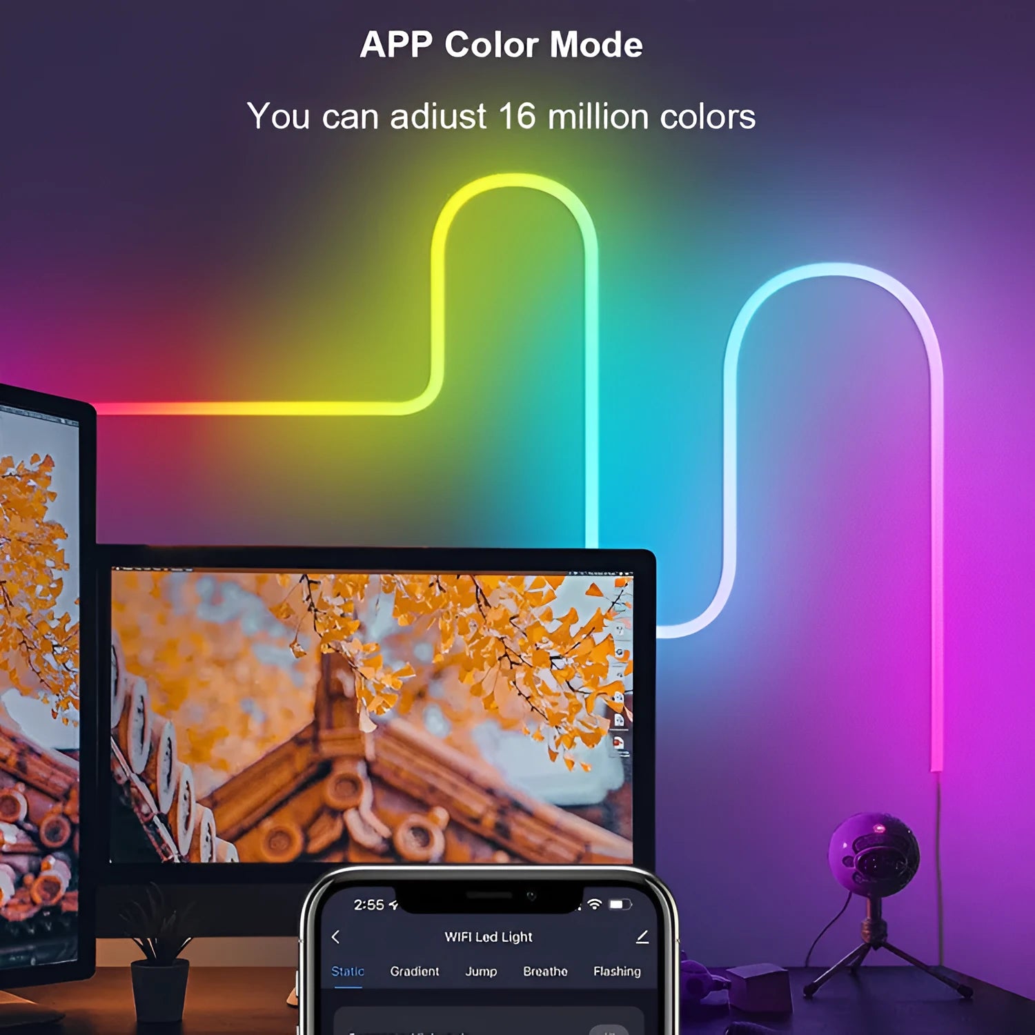 3-metre flexible USB neon LED strip light with remote control for DIY indoor decoration.