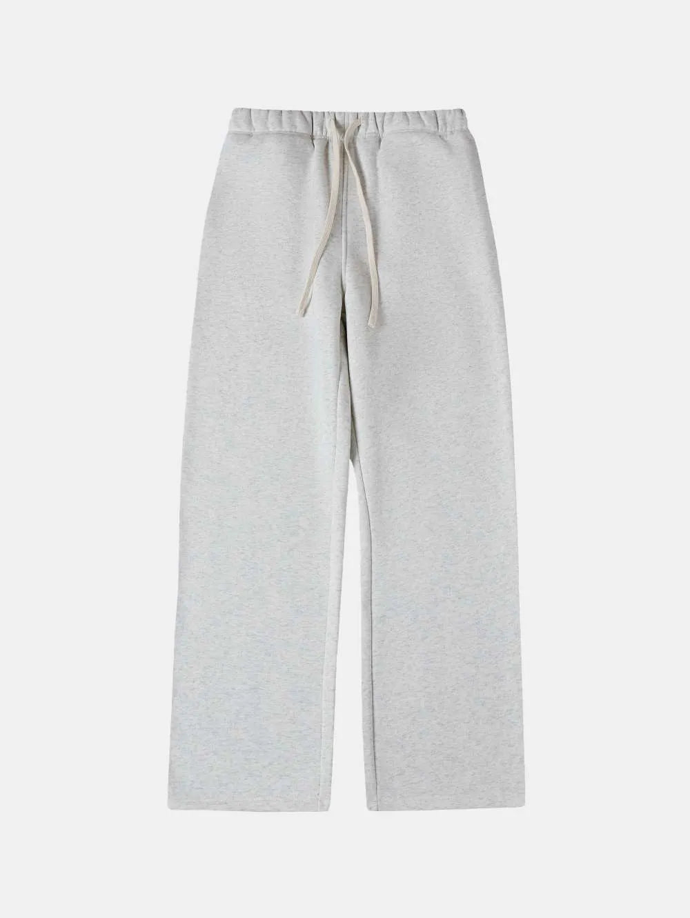 Men's grey fleece-lined sweatpants with elastic drawstring waist and loose fit trousers