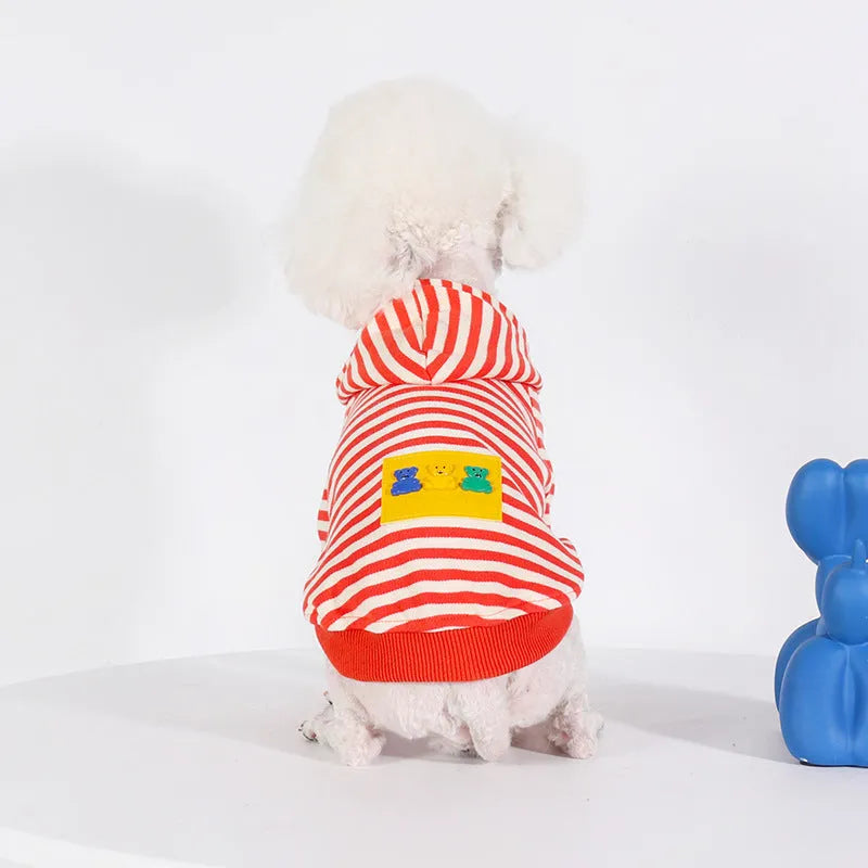 Orange cotton hooded sweater for dogs showing Japanese style design with multiple sizing options