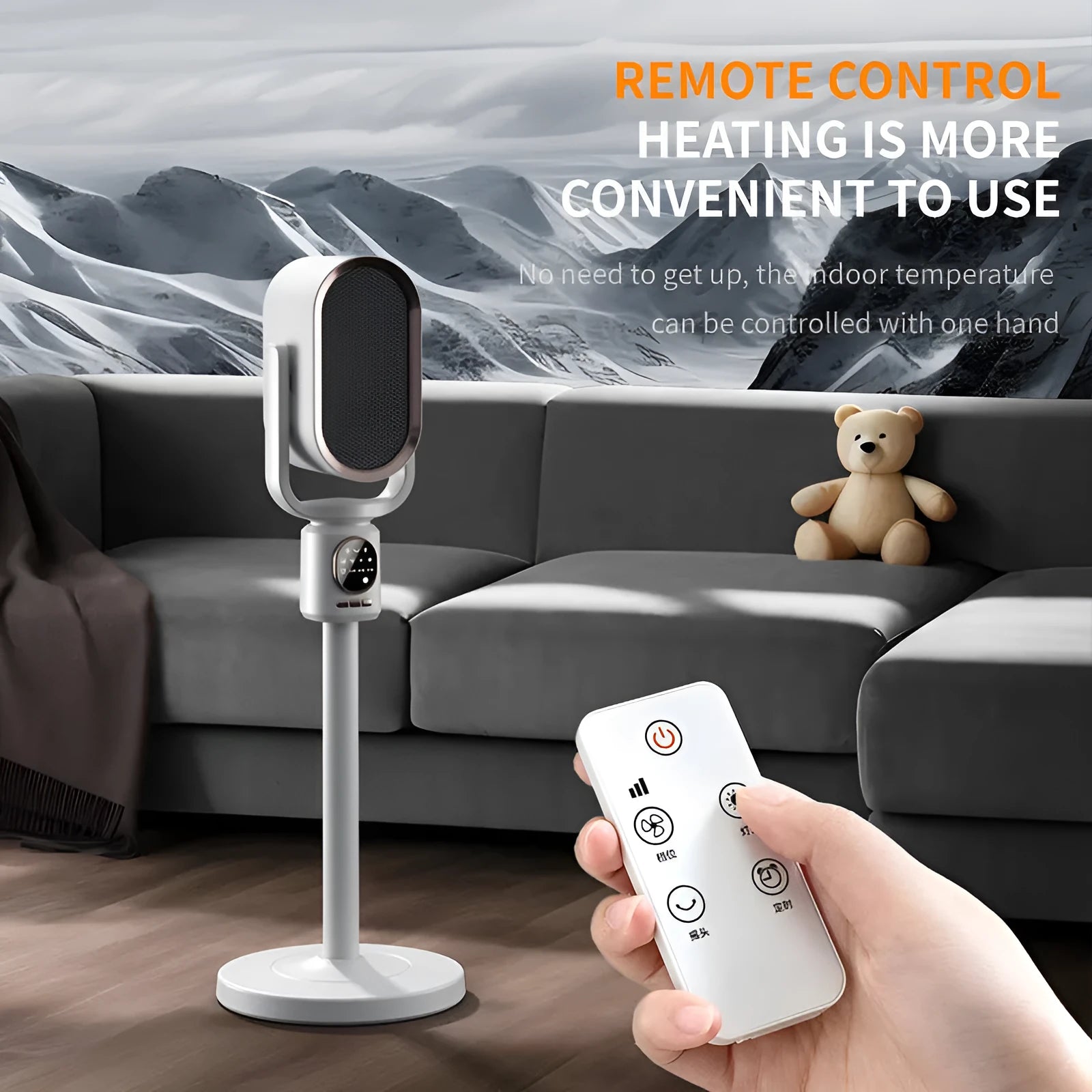 Desktop warm air blower whole house heater in colour N6 with touch control panel and timer display