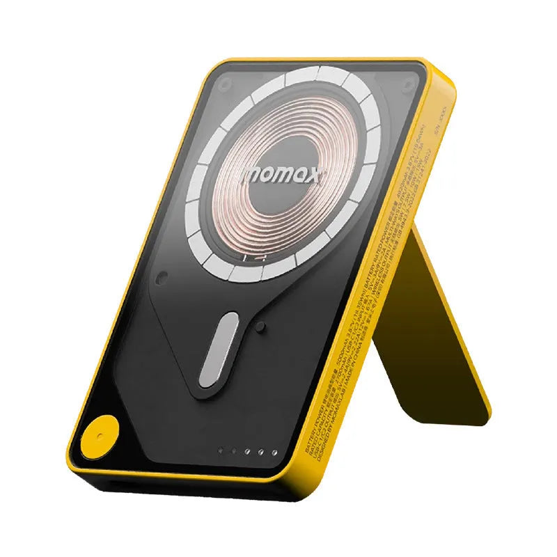 Magnetic power bank with transparent bracket and built-in cable in Mysterious Black, alloy shell