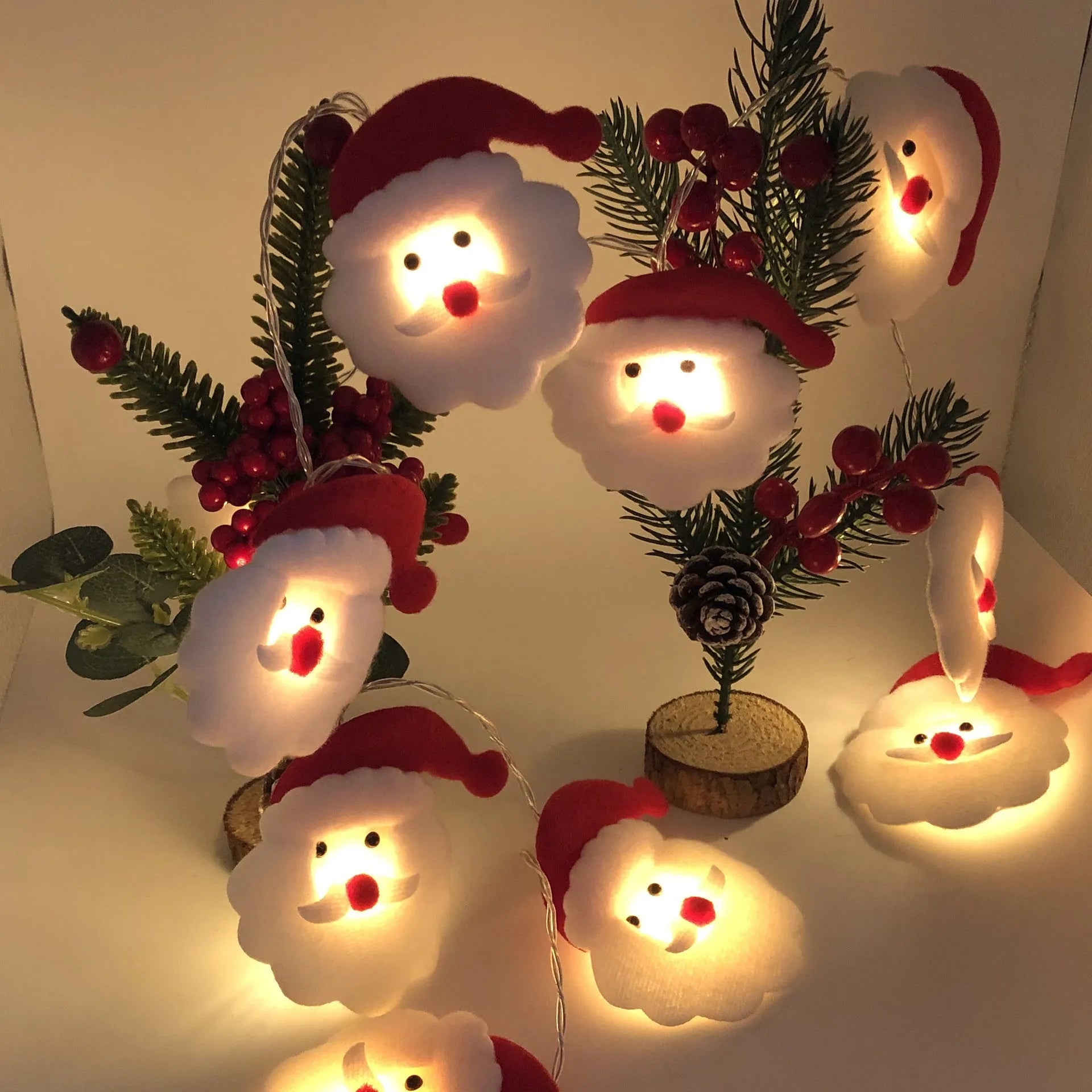 Snowman Christmas LED fairy lights garland in warm white with battery or USB power options