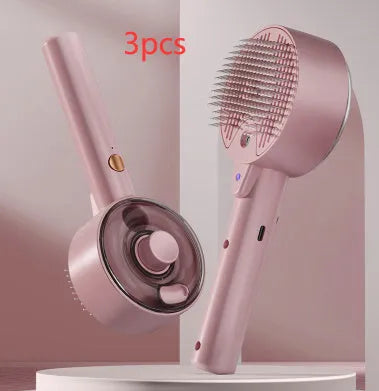 Ceramic white pet grooming comb with spray tank and blue UV light on for dog or cat hair removal.