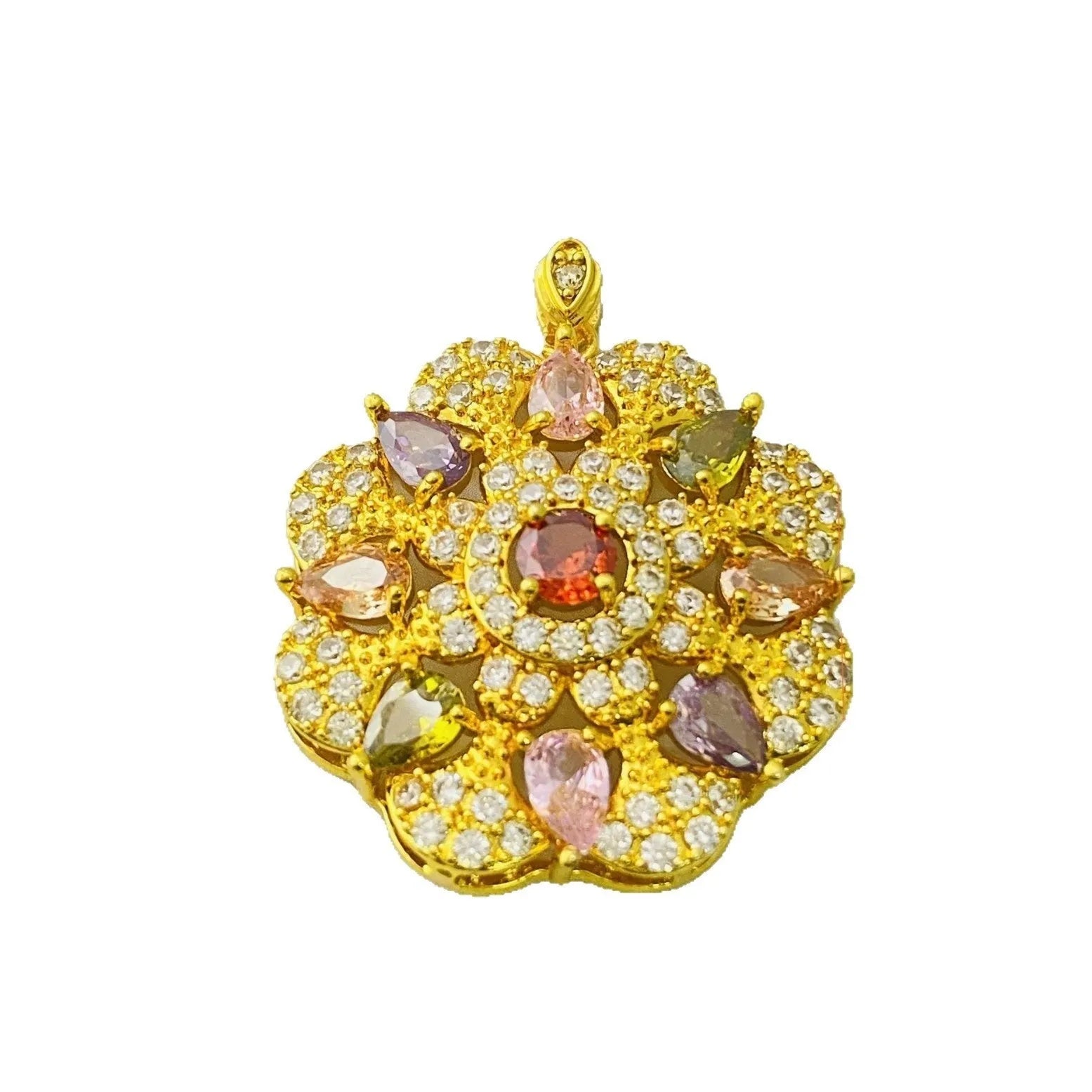 Women's flower-shaped zircon pendant necklace in gold, champagne gold and platinum colour finishes