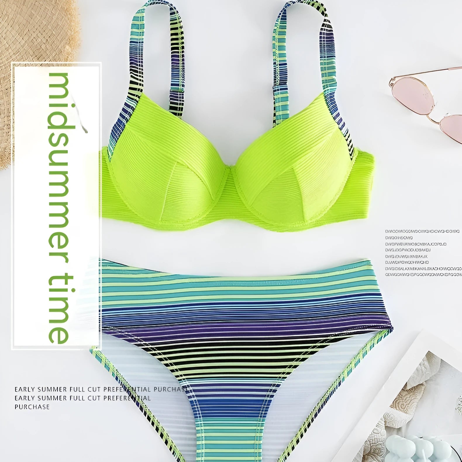 Green printed halter bikini for women with briefs style bottom