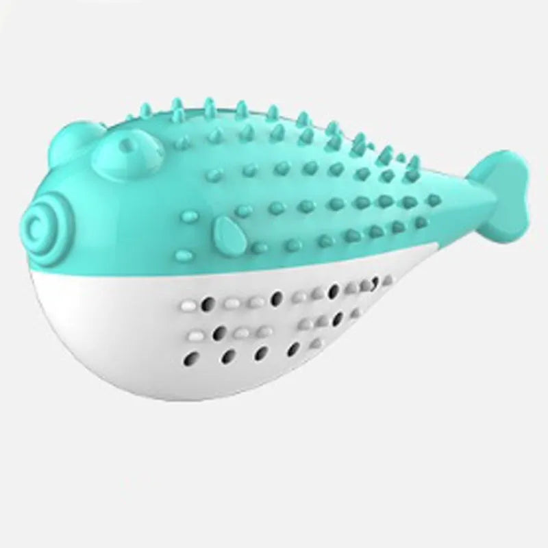 Silicone cat chew toy fish design with toothbrush cleaning function in blue, green, pink, or yellow colour