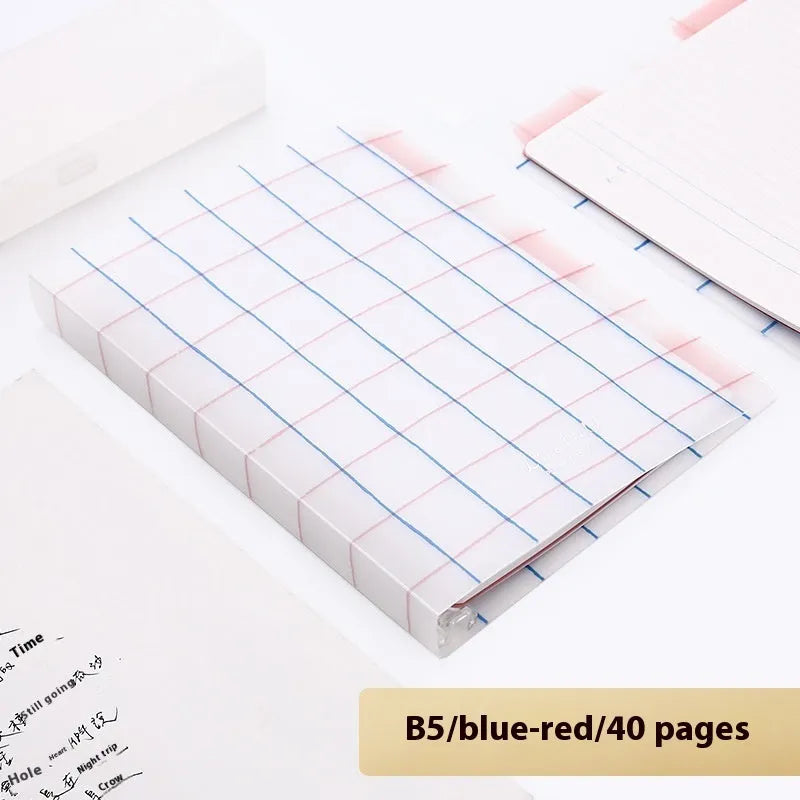 Refillable loose-leaf spiral notebook in B5 size with a pastel blue PP cover and lined pages.