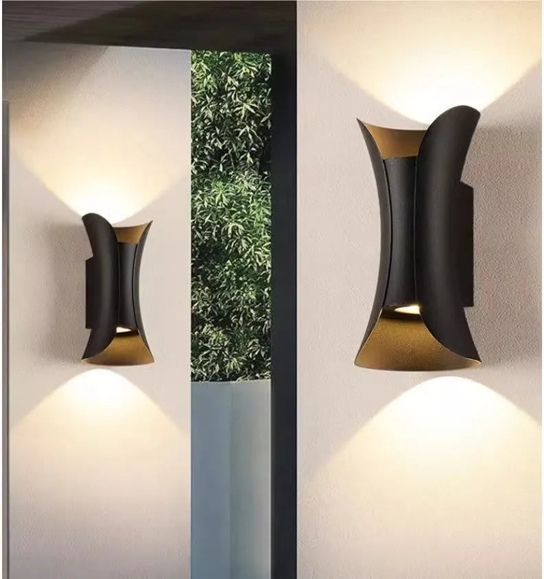 Outdoor wall lamp with aluminium shell in black, IP65 waterproof rating for corridor or stair use.