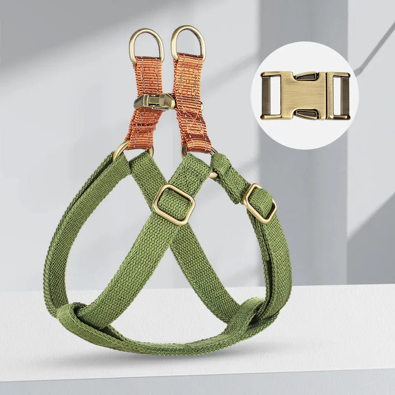 Vest style dog leash harness in brown colour with adjustable straps and alloy fasteners
