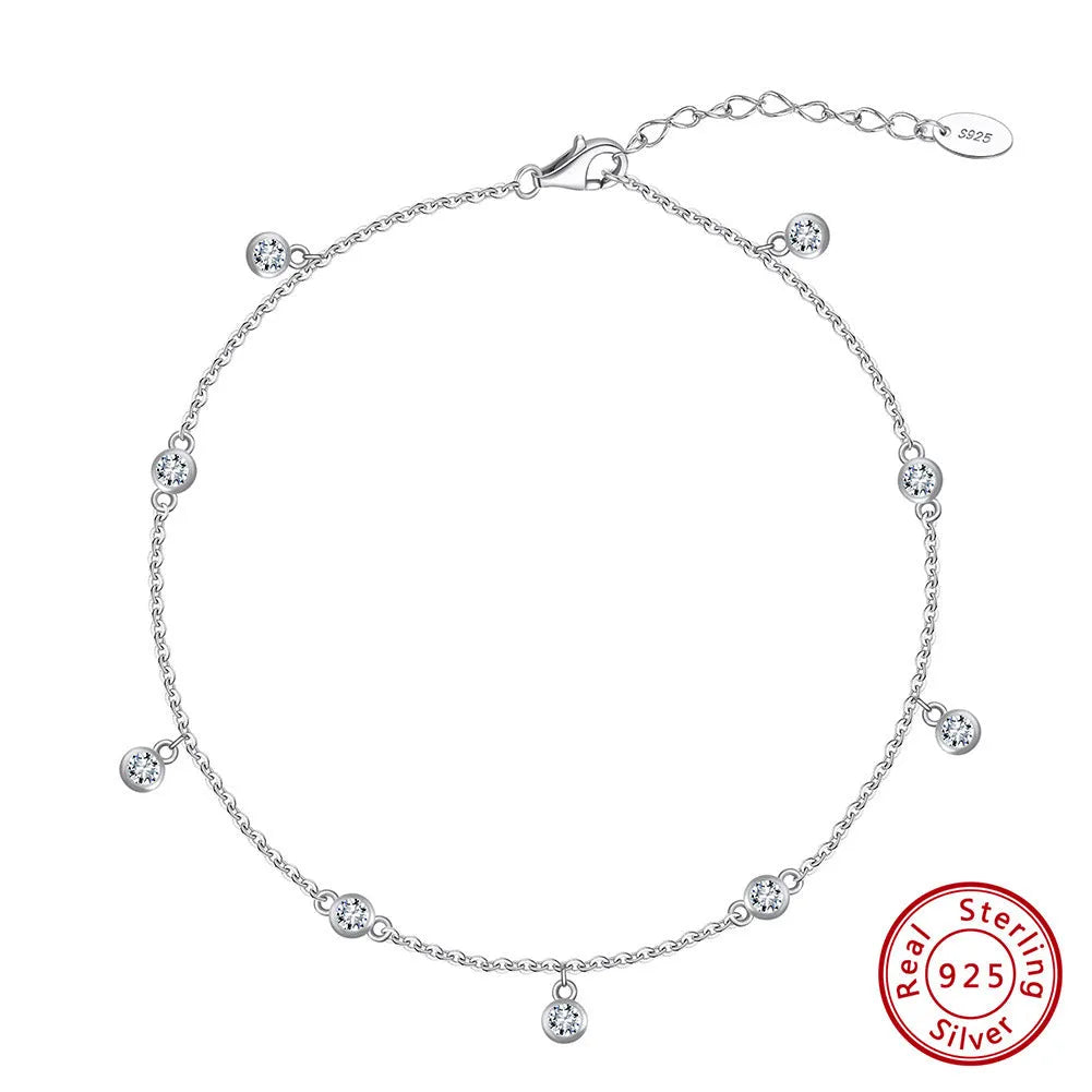 Women's silver anklet with geometric pendant in gold or white gold plating, adjustable clasp